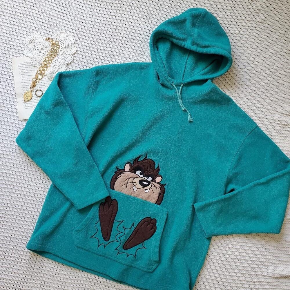 Vintage teal blue tasmanian devil graphic pullover hoodie